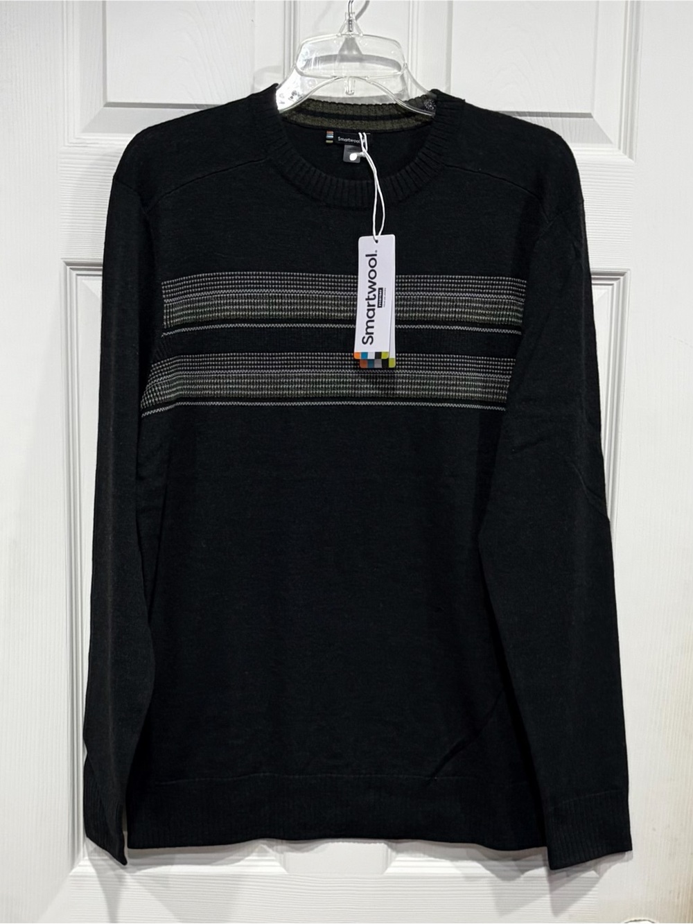 Smartwool Men's Small Sparwood Stripe Crew Sweater Charcoal Grey NWT Wool Blend